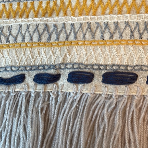 Biya by Jonny Was Cream Aro Embroidered Fringe Detail Linen Blend Poncho - Picture 10 of 10